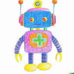 Buntstiftzeichnung eines Spielzeugroboters